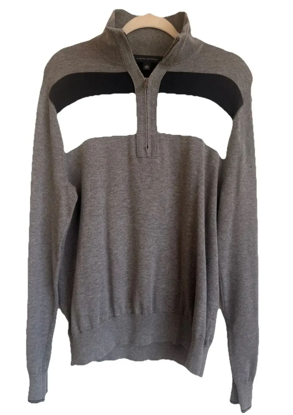 Banana Republic Men’s 1/4 Zip Sweater Gray Striped Pima Cotton Wool Pullover M